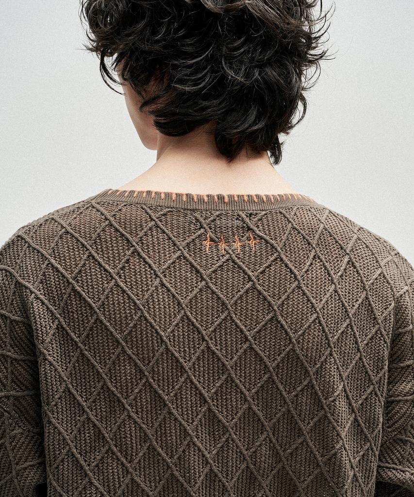 NOT4NERD Distressed Contrast Hand Stitch Knit - Khaki