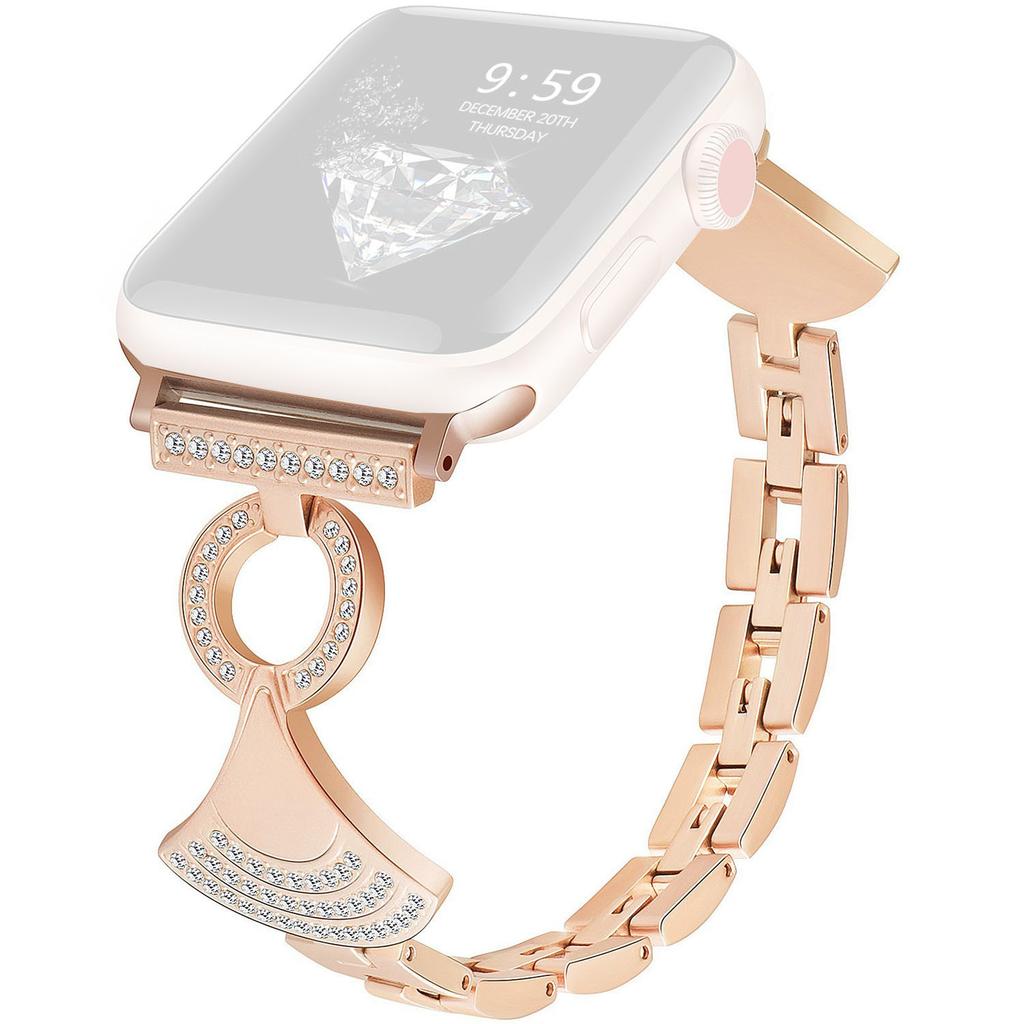 Stainless Strap for Apple Watch Series 11 10 42mm/9 8 7 41mm/SE3 SE2 SE 6 5 4 40mm/3 2 1 38mm Shell Shape Rhinestone Decor Watch Band