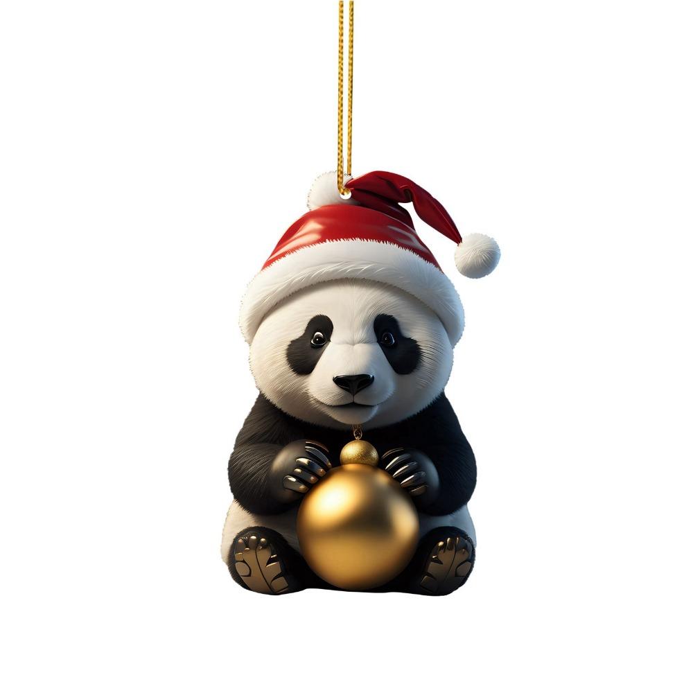 Cartoon Christmas Panda Ornament 2D Xmas Hanging Ornament Car Panda Pendants  Party Supplies
