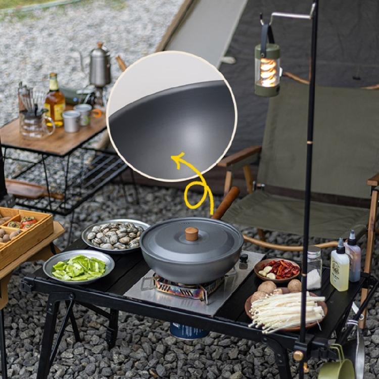 Light Weight Nonstick Frying Pan Wood Handle Wok Cookware Portable Camping Picnic Pot Aluminum Alloys Frying Pan