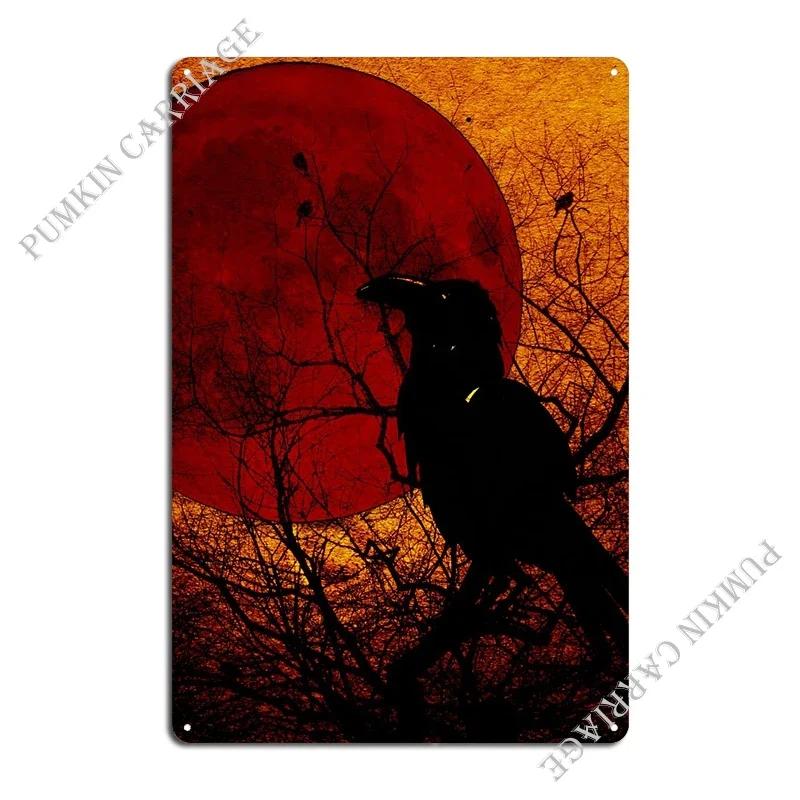 Raven And Blood Moon Metal Signs Pub Decoration Cinema Garage Tin Sign Poster