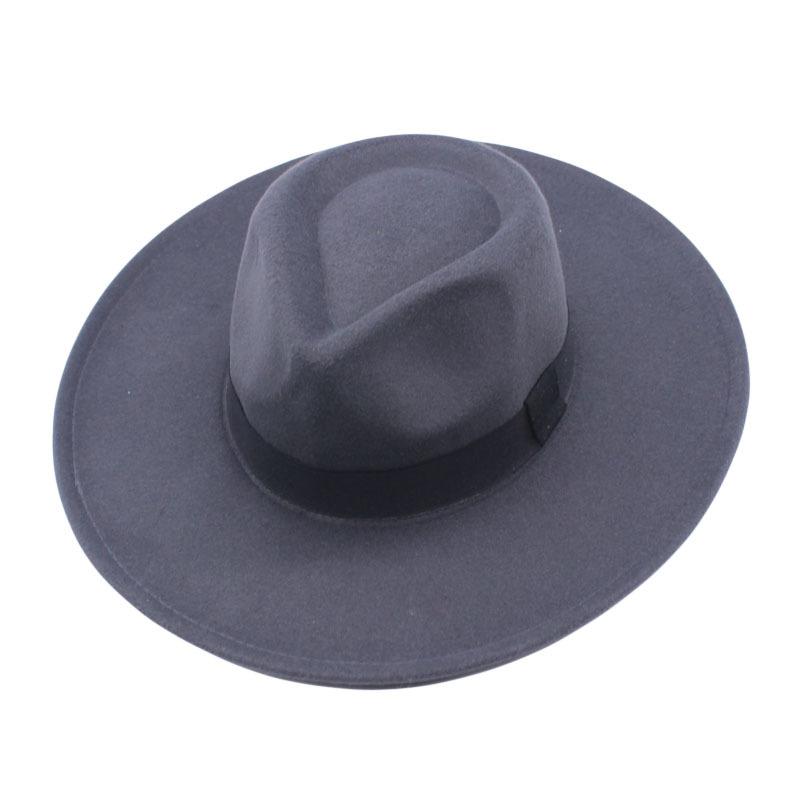 European and American Felt Hat Big Edge Cm Woolen Top Hat Autumn and Winter Square Black Webbing Men's and Women's Jazz Hat