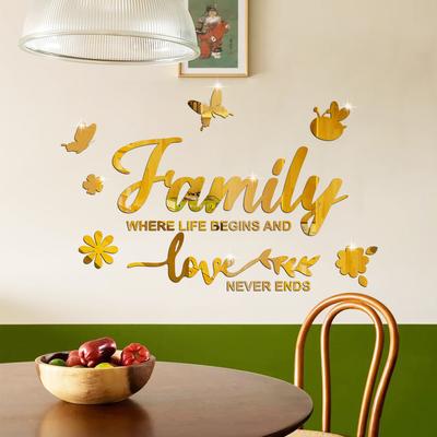 Family Letter Mirror Wall Stickers 3D Acrylic Wall Decal DIY Removable Wall Art Decor Butterfly Mural Stickers for Home Decor