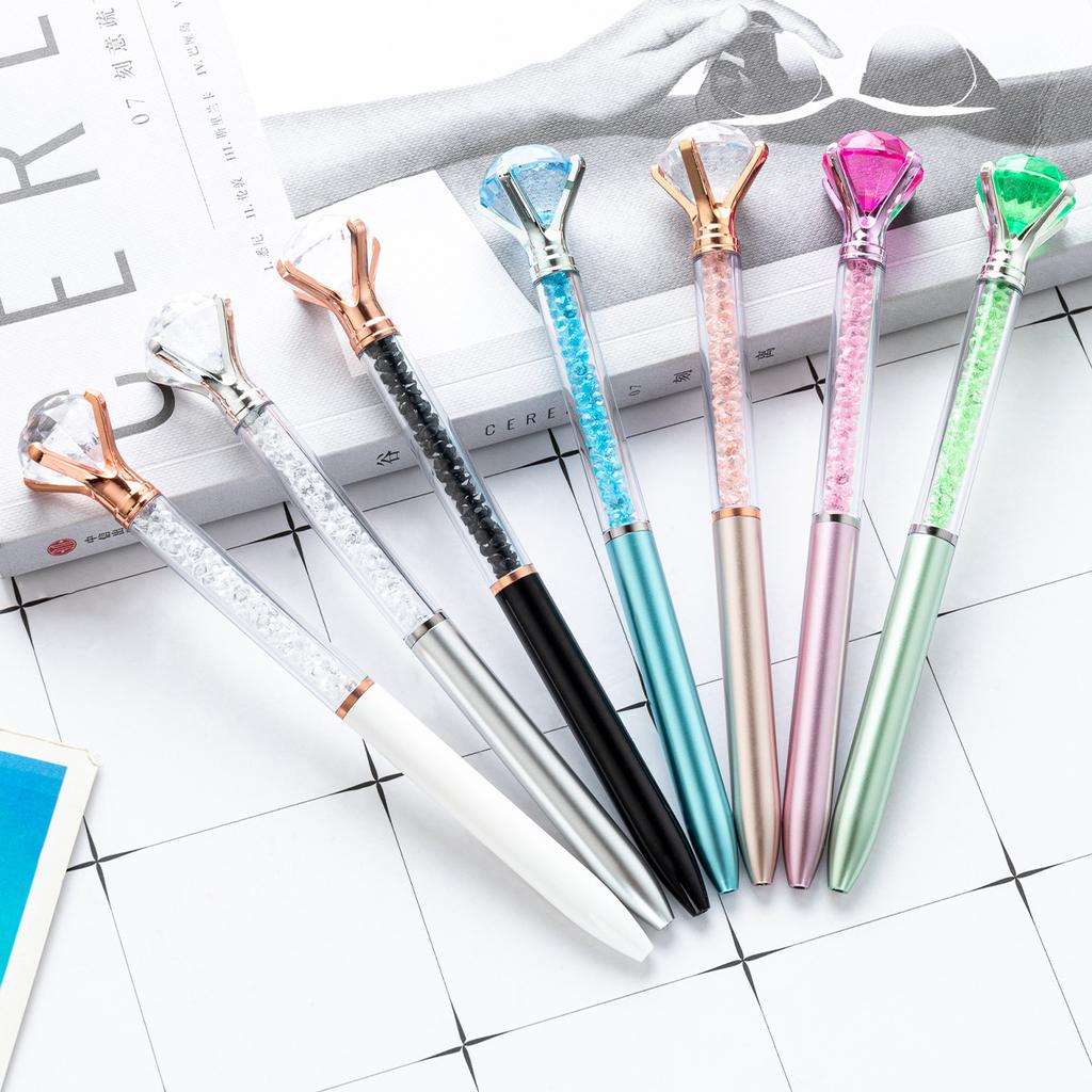 Large Diamond Ballpoint Pen Crystal Rotating Black Refill Pen Imitation Metal Luxury Office Oil Ball Point Pen School Supplies