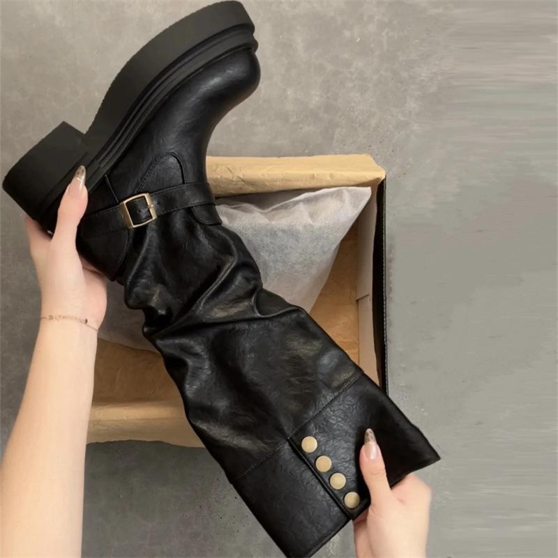 Thick-soled boots children spring and summer new small versatile and thin pile