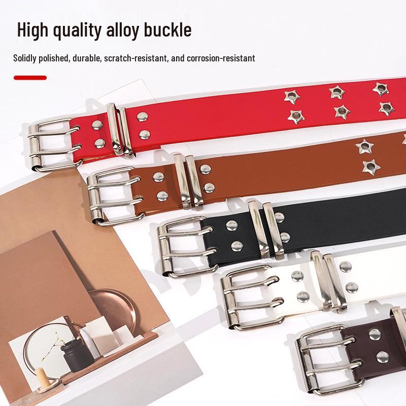 Korean Punk Star Double-Breasted Eyelet Leather Belt