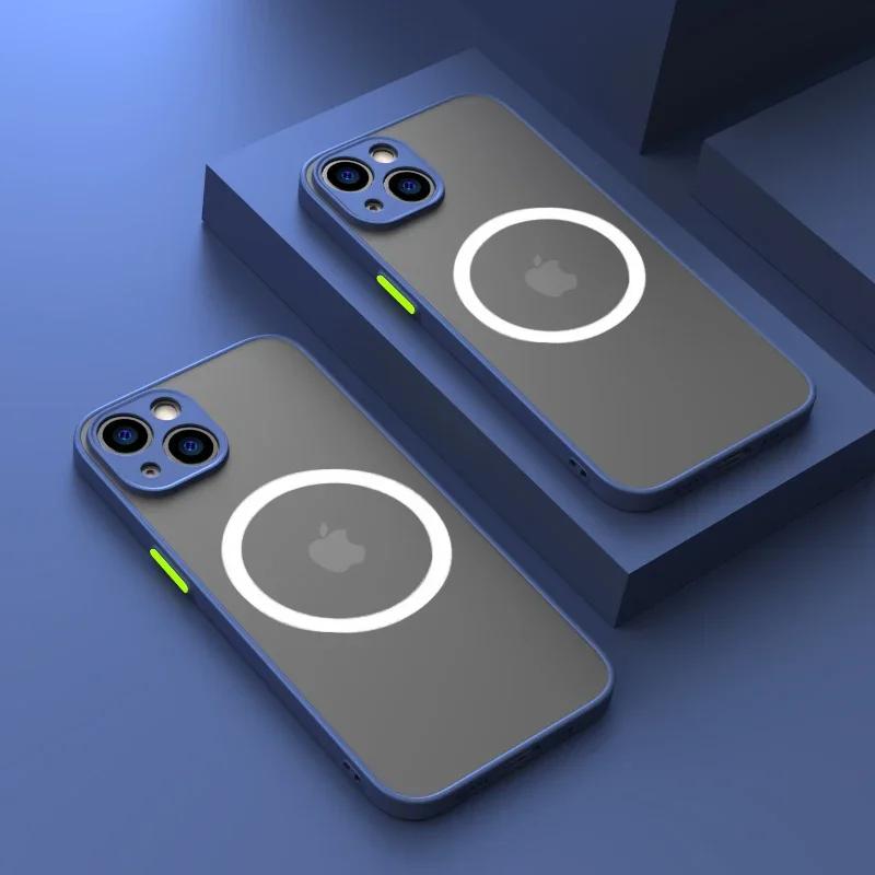New Matte Armor Magnetic Wireless Charge Clear Case For iPhone 16 15 14 13 11 12 Pro Max Mini 14 Plus XS Max XR X Magsafe Cover