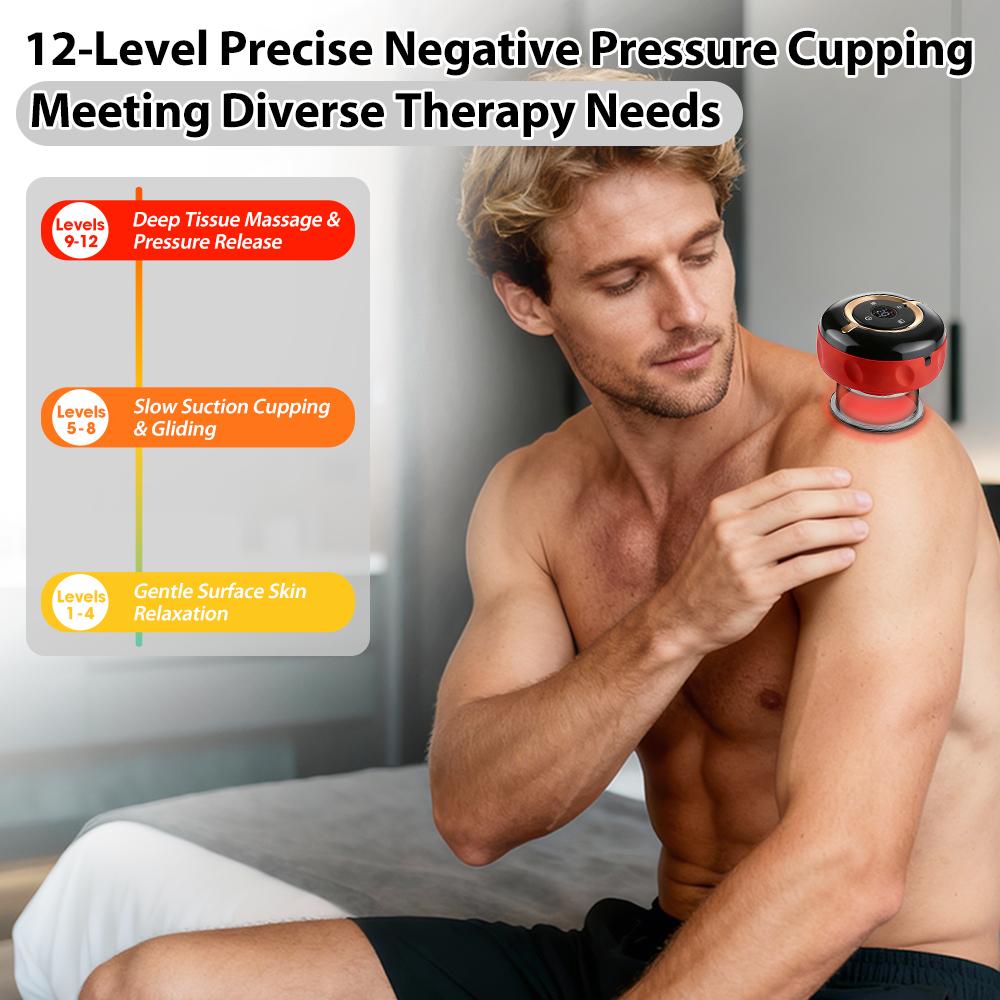 Smart Red Light Cupping Massager Wireless Portable with Remote Control 12 Levels Suction 12 Levels Heating for Body Relax