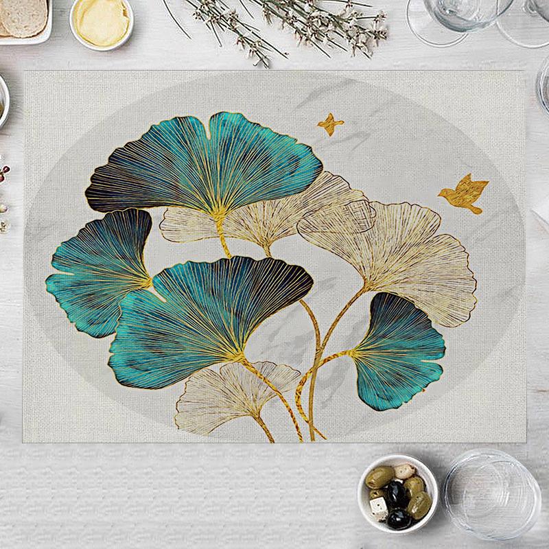 

30x45cm Ginkgo Biloba Cotton Linen Kitchen Placemat Nordic Print Coaster Pad Green Leaves Plant Dining Table Mat Bowl Cup Mats 2pcs 30x45cm