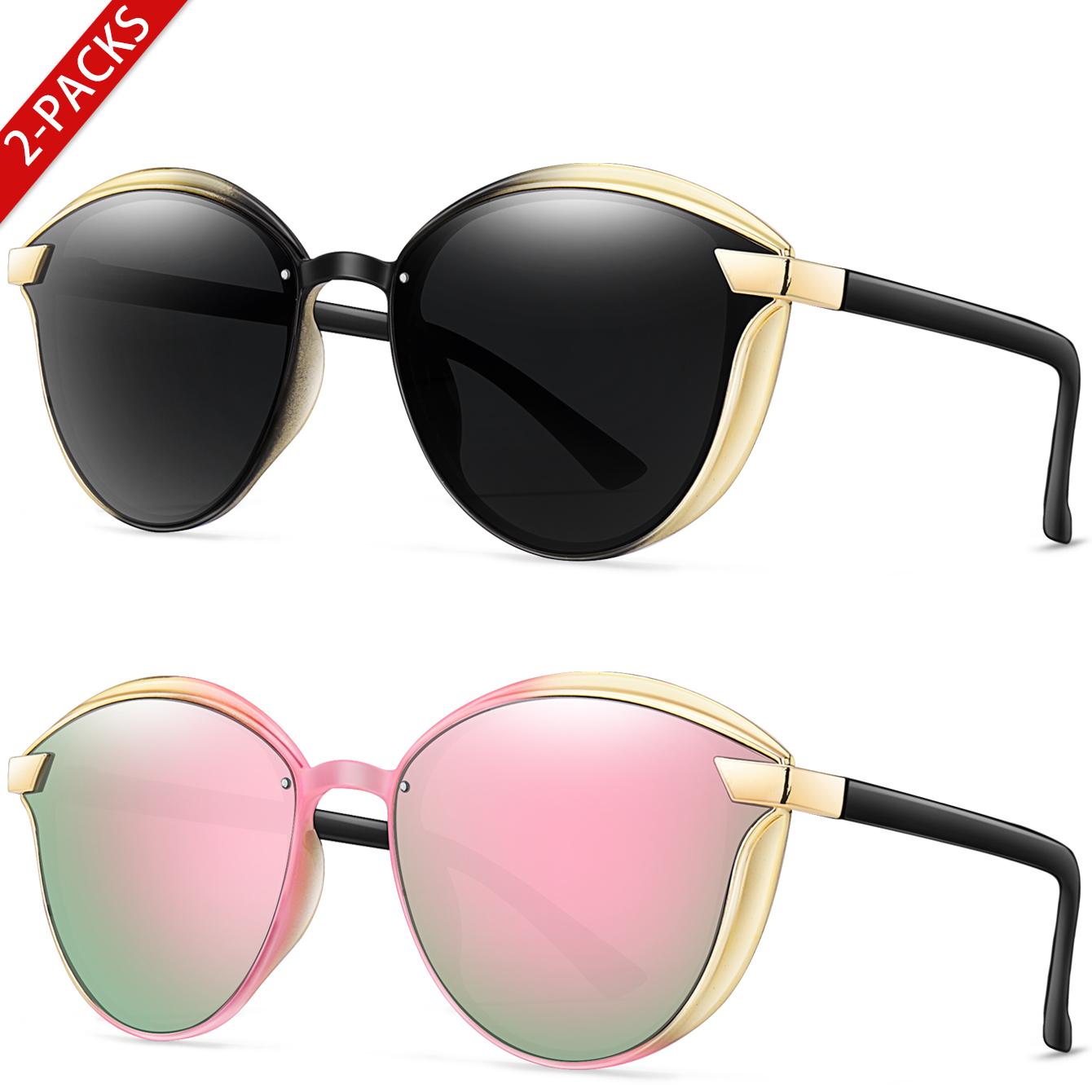 

2 Pairs and 6 Pairs Trendy Sunglasses for Women and Men Classic Oval Alloy Eyewear for Travel, Beach, Vocation Daily wearing