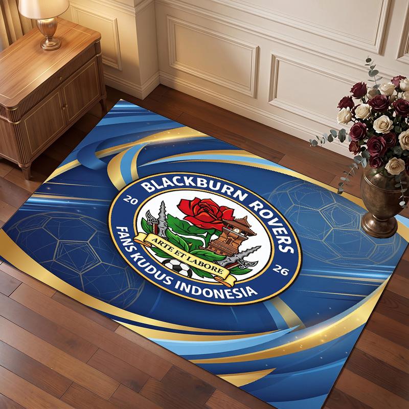 Blackburn Rovers Football Print Crystal Velvet Rug, Comfortable Water Absorbent Non Slip Indoor Floor Carpet