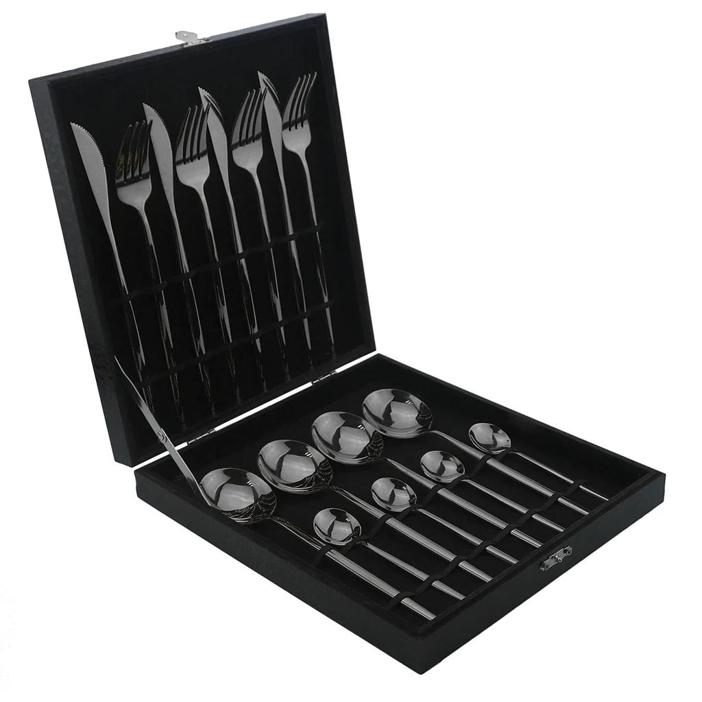 16pcHigh Grade Luxury Rainbow Dinnerware Set Fork Knife Spoon Black Cutlery Set Stainless Steel Flatware Set With Gift Box Hotel