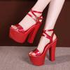 14cm Klein formaat 32-43 Sexy Enkelbandje Fel Leer Schoenen Platform Sandalen 2025 Extreem Blok Hoge Hak Sandalen Model Jurk