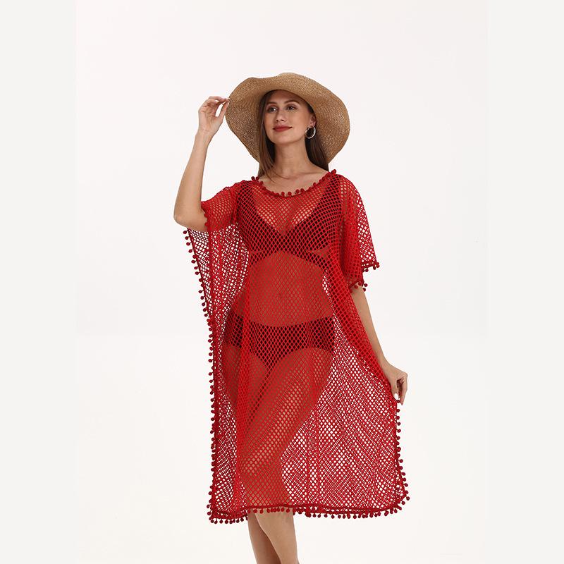 Women's Tassel Cardigan Beach Cover-Up Shawl: Sun Protection Bikini Cover, European & American Style, Hollow Out Design