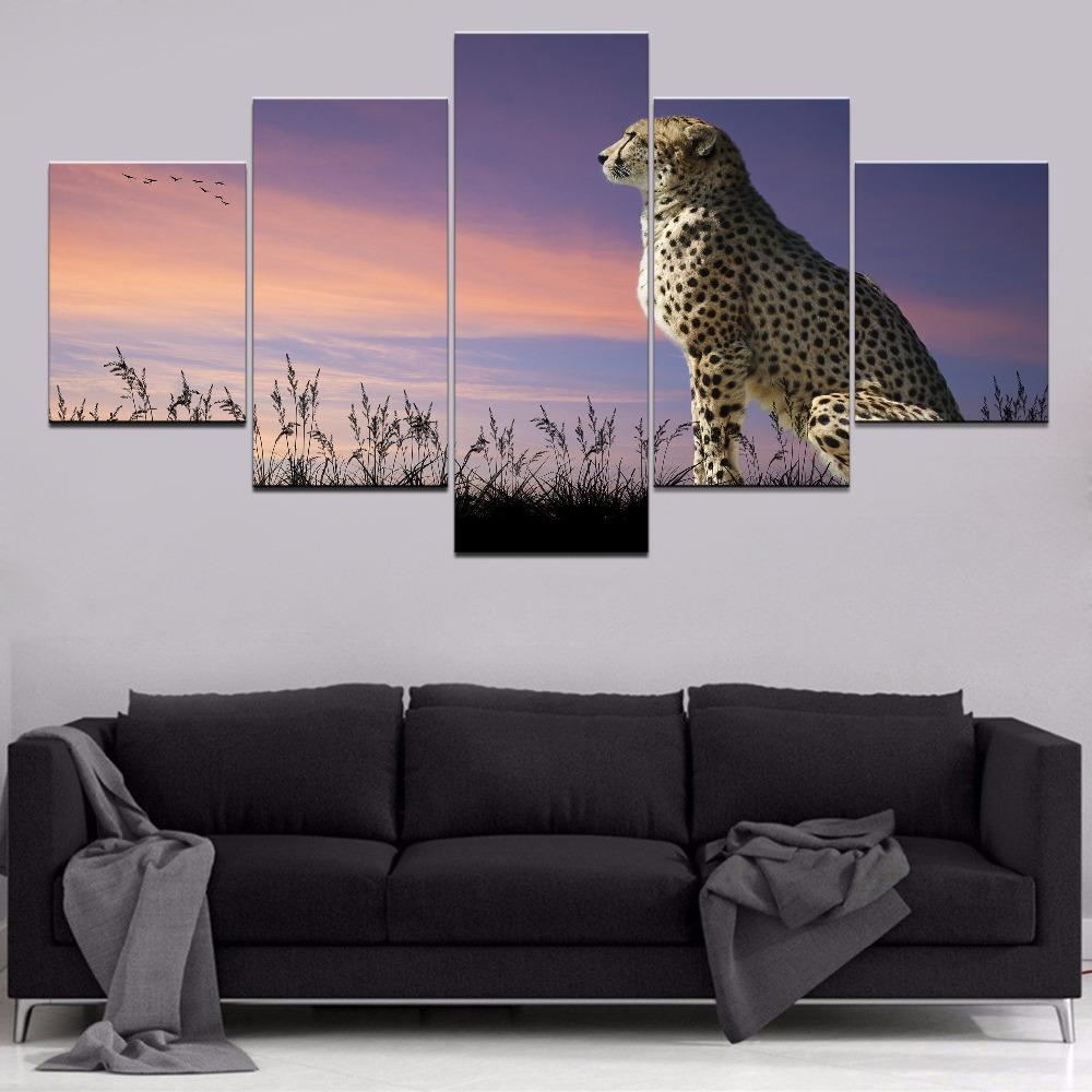 

5 Piece Painting Canvas Home Decoration Living Room Bedroom Cheetah Animal Poster HD Print For Animal Wall Art Artwork 20X35 20X45 20X55CM
