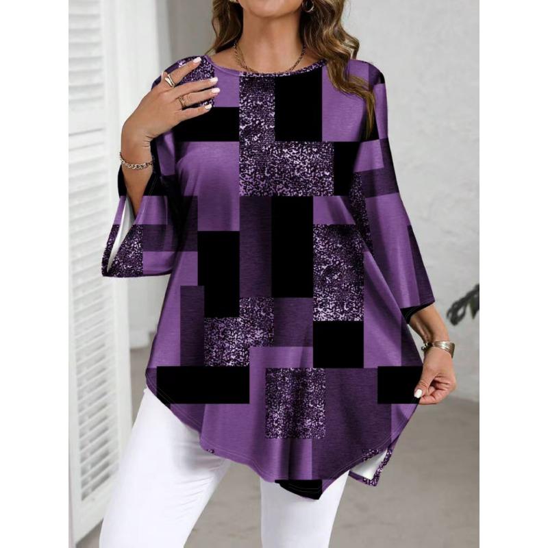 Loose Women Tunic Denim Floral Graphic 3/4 Sleeve With Pockets