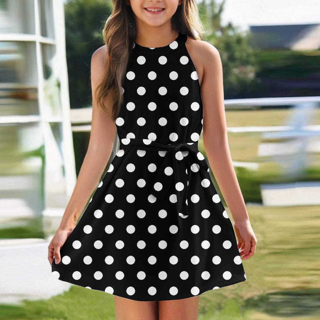 Girl Summer Dress Sleeveless Strappy Dress Solid Color & Print Sleeveless Dress Casual Dress