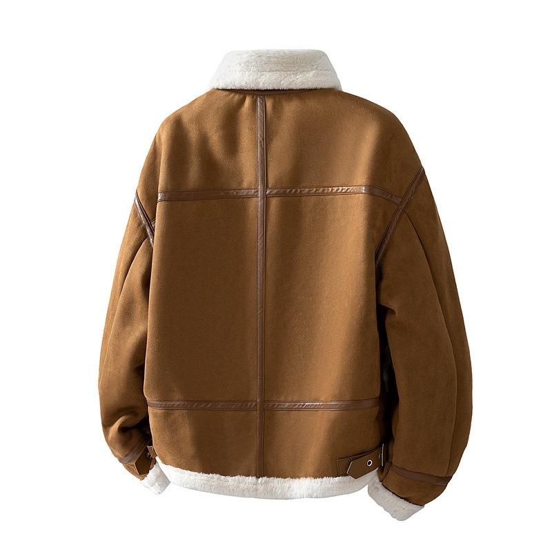 Lamb Wool Cotton-padded Coat for Men and Women Imitation Leather Fur Piled Thickened Cotton-padded Jacket Lapel Cotton-padded Jacket