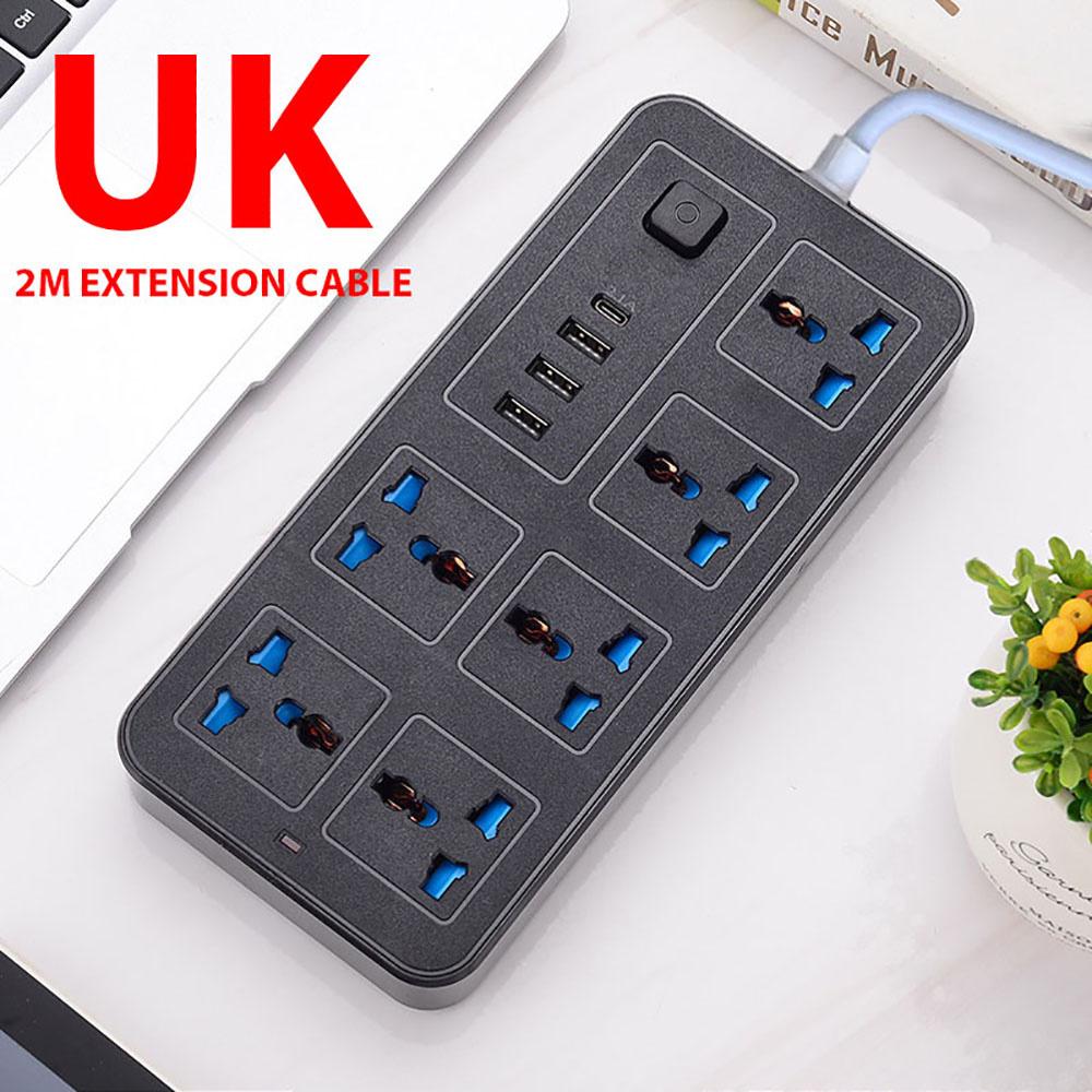 2m Extension Cord Power Multi Tap Multi Ports AC Sockets & 3 USB Electrical Socket Type C Smart Home EU US UK Universal Plug