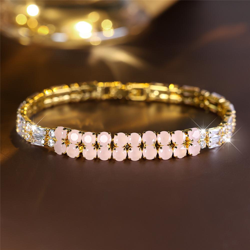 

Charm Female Blue Zircon Stone Round Bracelet Cute Gold Color Adjustable Summer Wedding Jewelry For Women