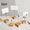 Wooden Bill Fork Cube Memo Clip Stand, Note Display Solid Wood Square Base Office Document Stand Card Holder, Vertical Receipt Holder for Wedding
