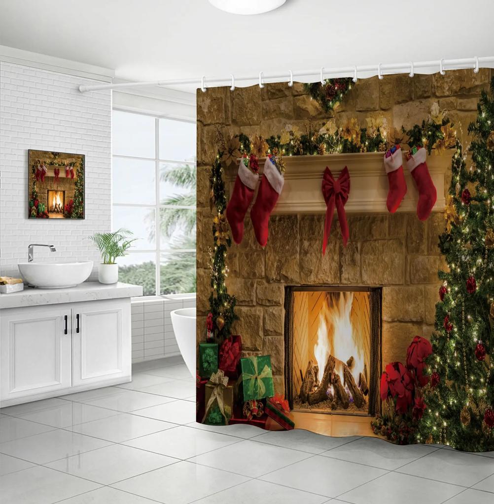 Merry Christmas /Santa Claus/Shower Curtains Holiday Farmhouse Home Fabric Bath Curtain Bathroom Decor/cow Print Blanket