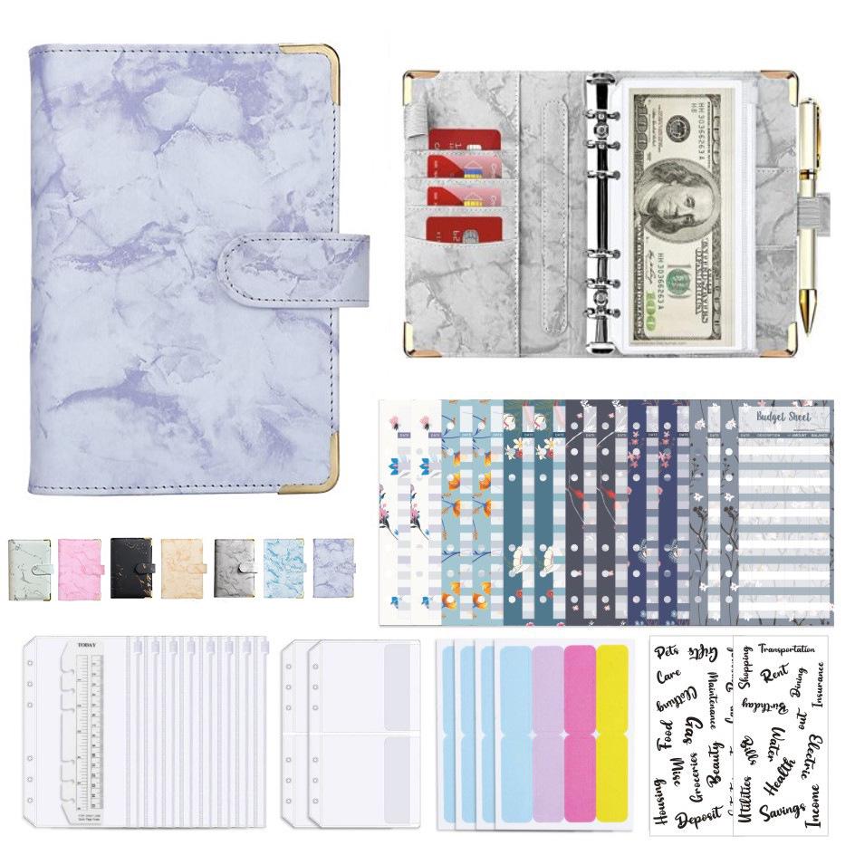 A6 Notizbuch mit Marmormuster und Kupferecken - Budgetplaner