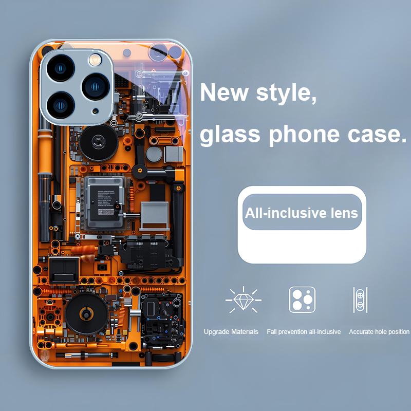 Schaltkreismuster Braun Lila Für Iphone 16 Plus 15 14 13 12 Mini 11 Pro Max X XS XR 7 8 Plus 2022 Gehärtetes Glas Handyhülle