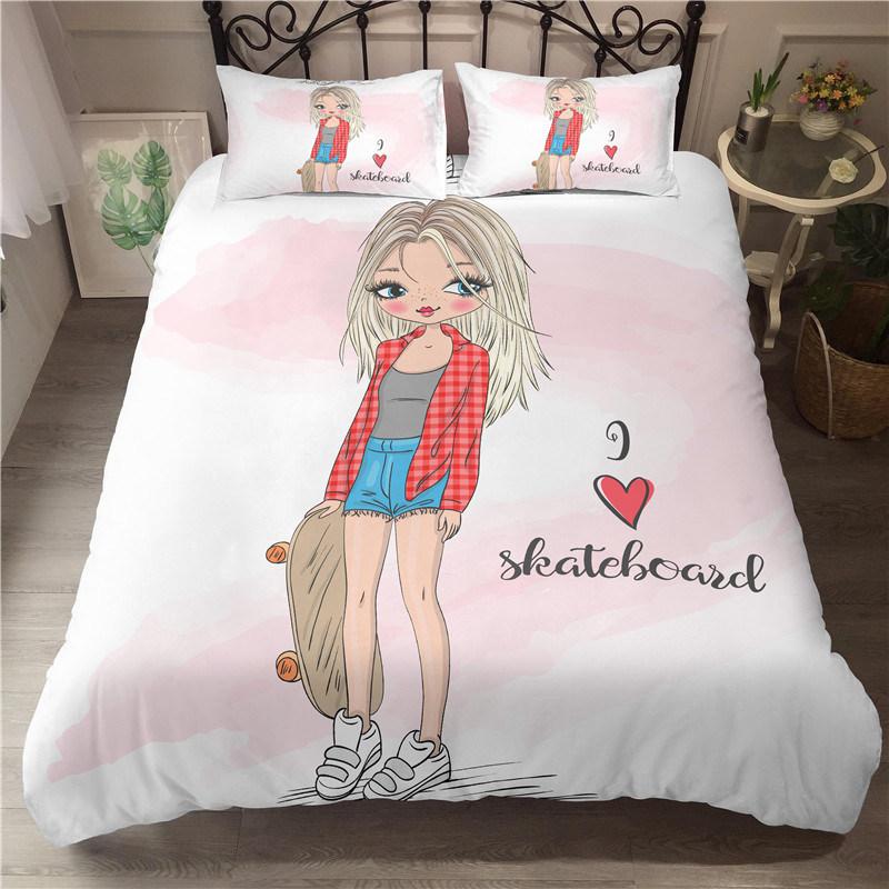 

Comforter Fashion Girl Personality Girl Playing Skateboard Comforter Polyester Bedding Set S For Kid Girl Comforter (quilt)-EU Single(135*200cm)3pcs