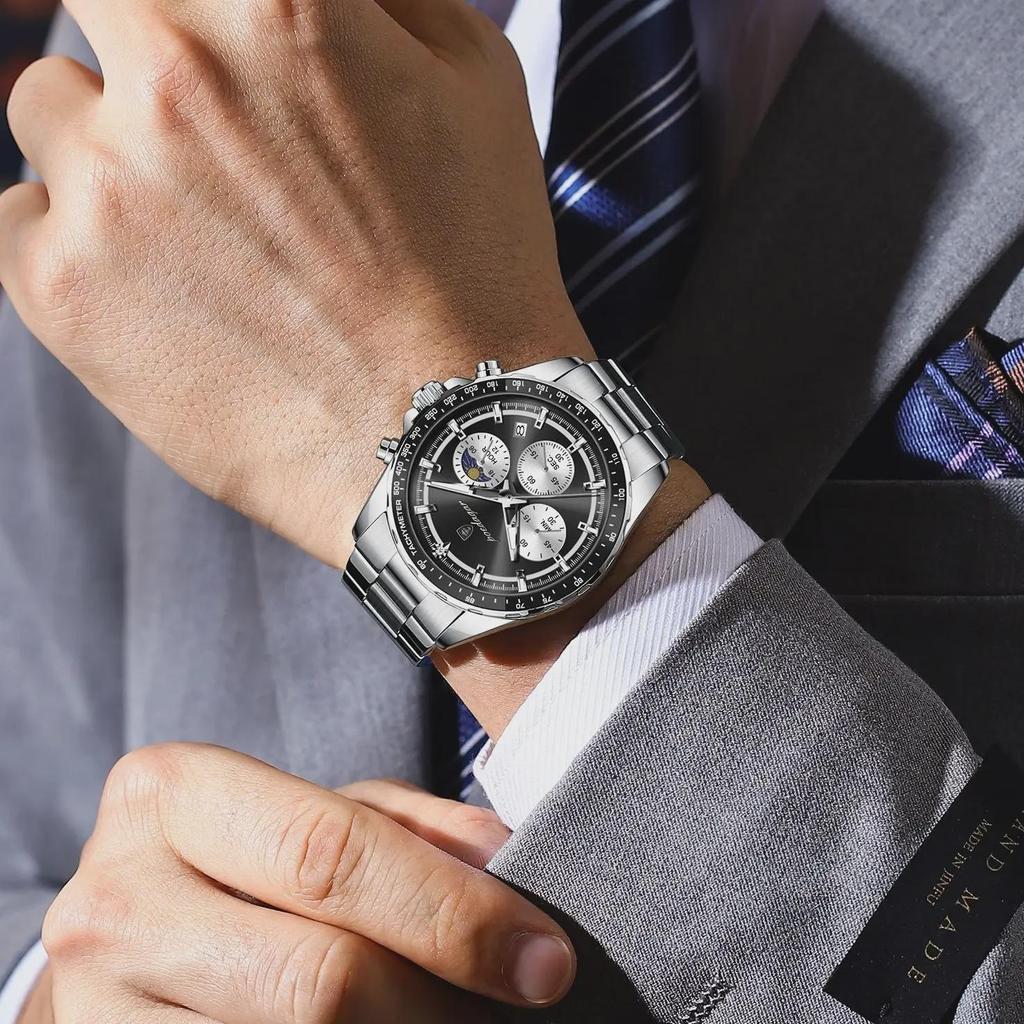 POEDAGAR Luxury Sport Watch For Men Waterproof Luminous Date Chronograph Man Wristwatch Stainless Steel Men's Quartz Watches