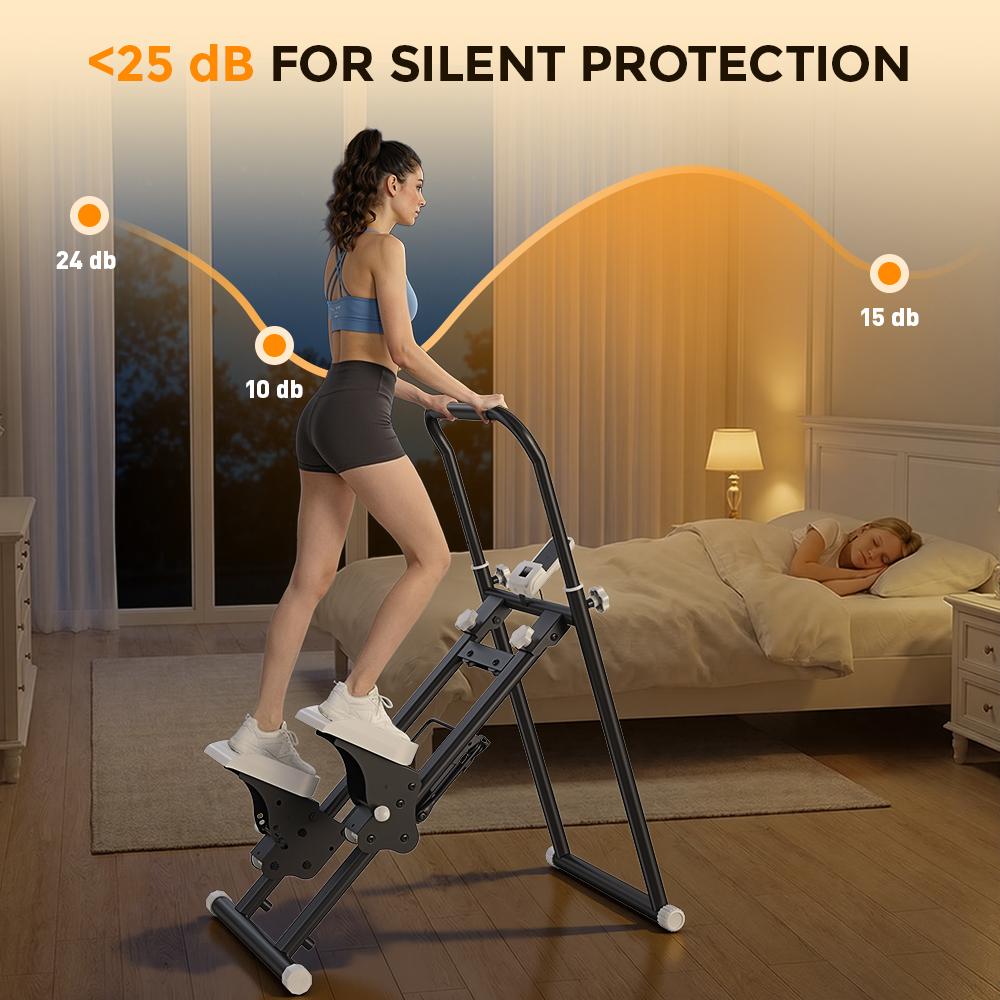 QK-7906 Stair Stepper with Resistance Bands Adjustable Pedals & Handlebar LCD Displa, Compact Home Cardio Stepper Machine