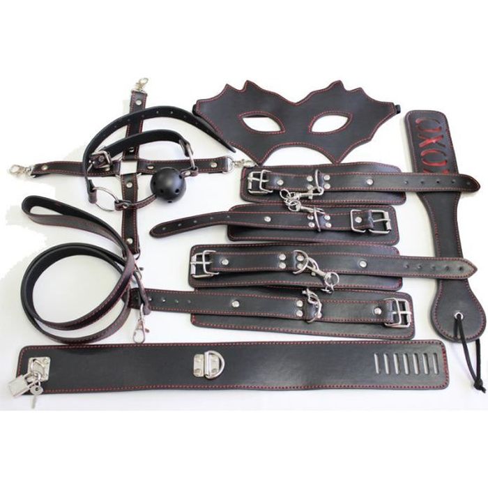 Kit de bondage - Co - Noir - 7 pièces - Cuir haute qualité - Plaisir adulte
