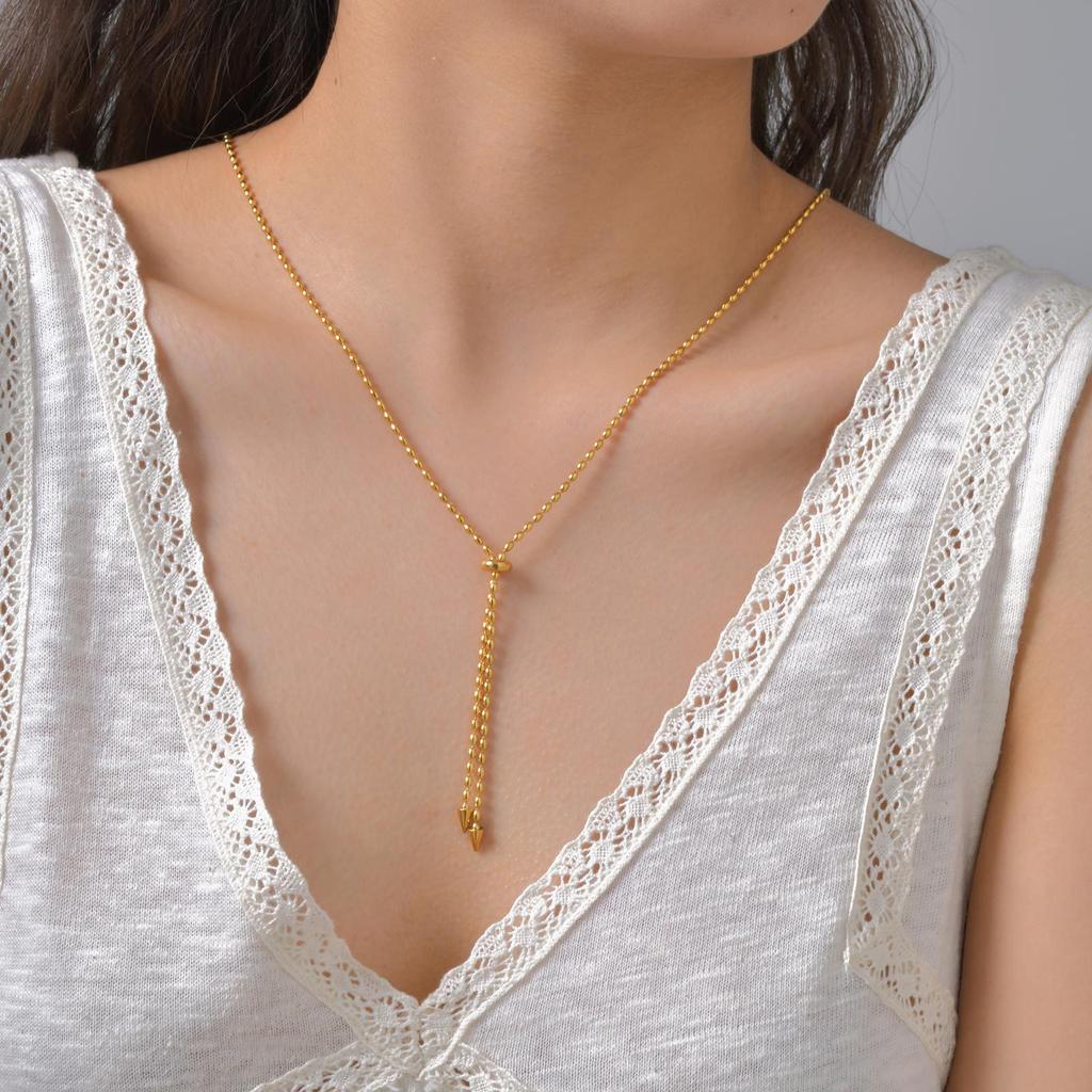 Fashion Accessories Women'S Stainless Steel Rice Bead Chain Adjustable Necklace Gold 2140