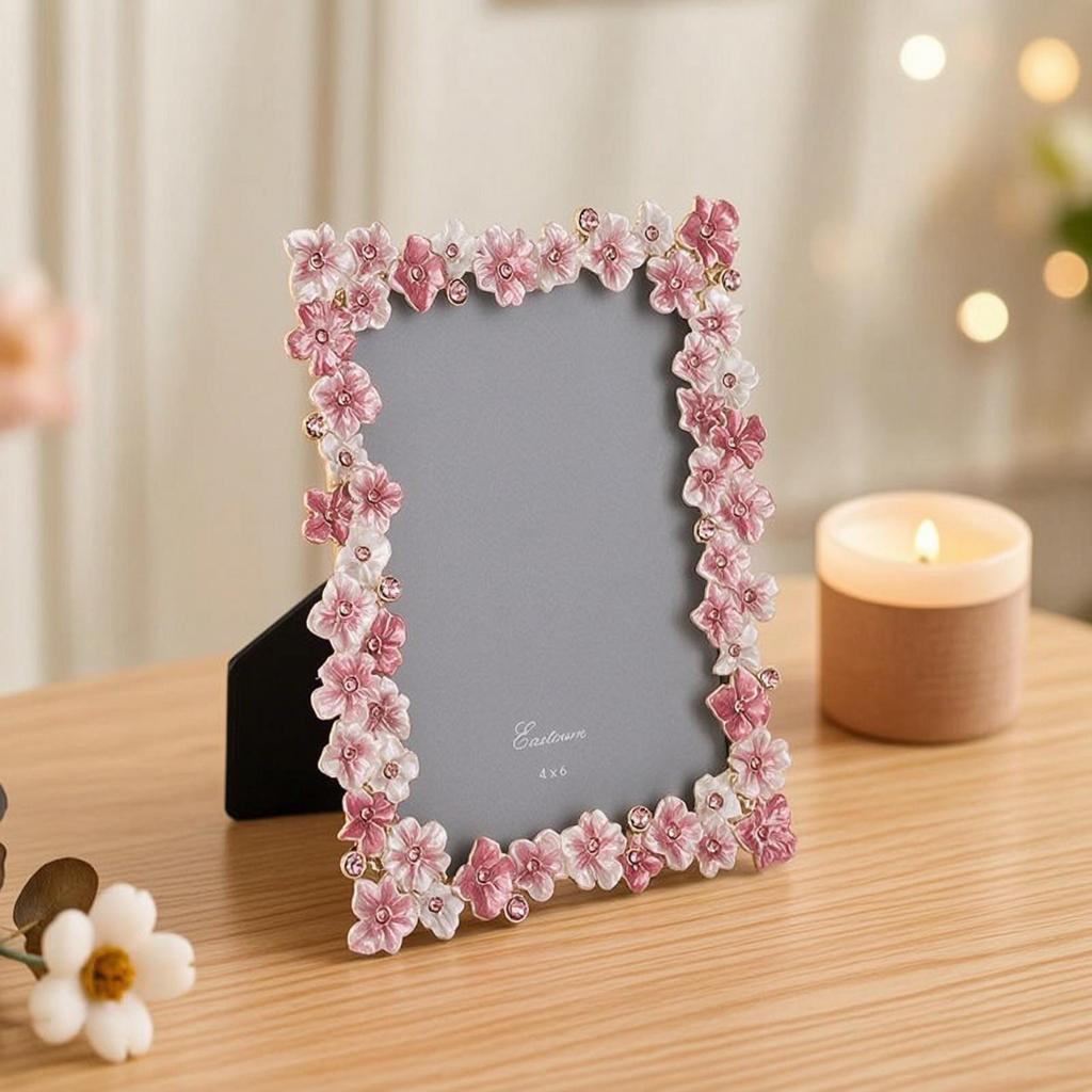 Flower Tabletop Photo Frame Embellished with Floral Border Decorative