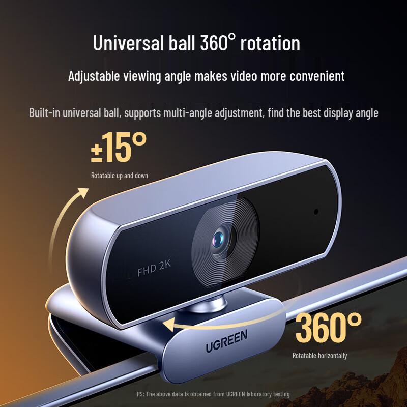 UGREEN 2K HD USB Webcam with Dual Mic Autofocus