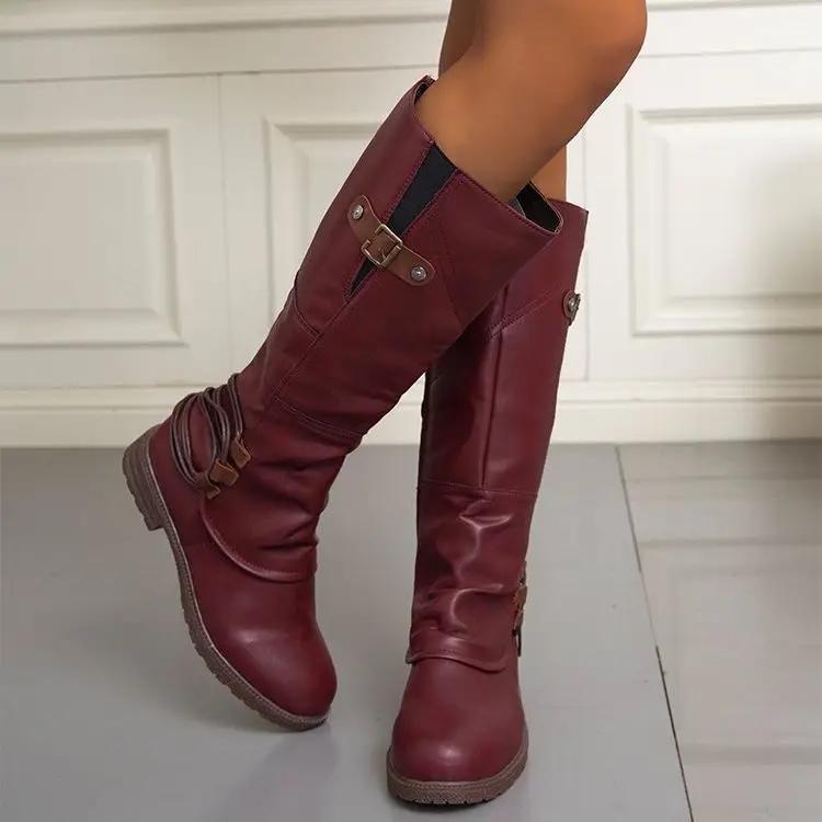 Autumn Winter 2026 Thigh High Women Leather Square Heel Zipper Boot Keep Warm Round Shoes Woman Boots Shoes for Women