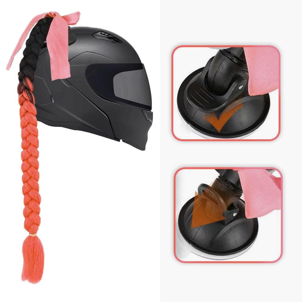 with Suction Cup Synthetic Helmet Pigtails with Bowknot Motorcycle Helmet Braids Wig Woman