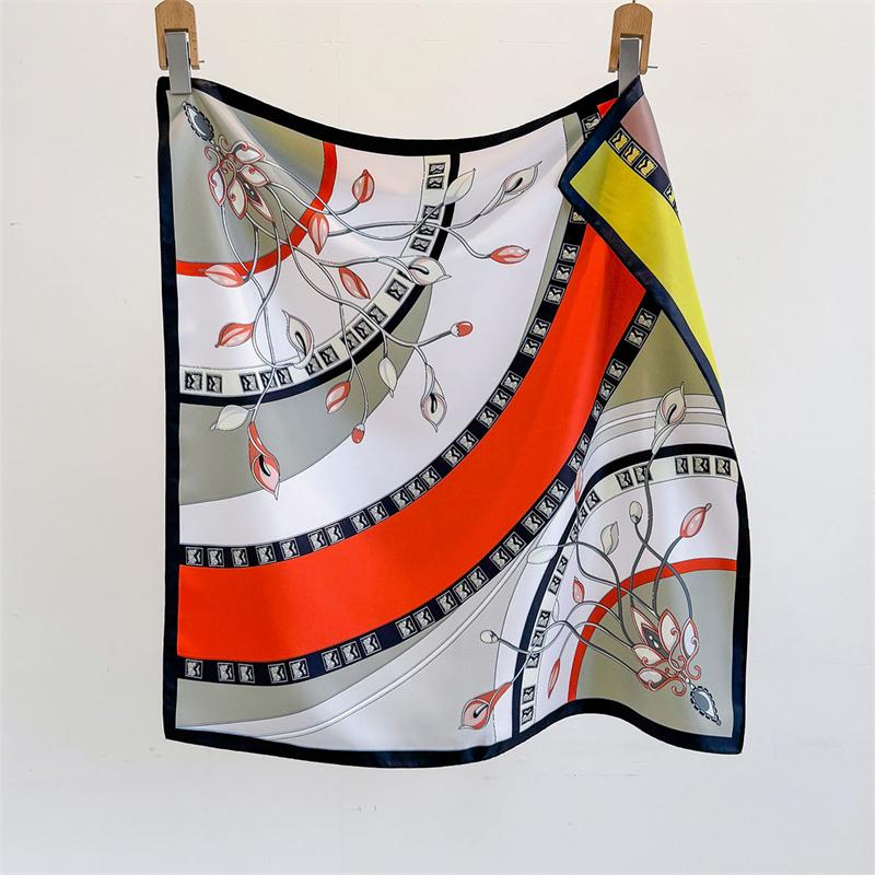 70cm Luxury Brand Square Scarf Design Double Side Shawl Wrap  Print Twill Silk Women Hijab Female Foulard Headband Bandana