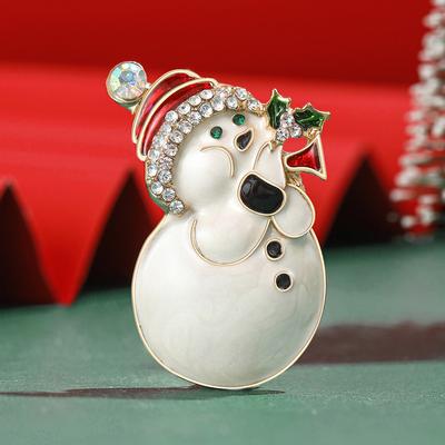 Creative Alloy Diamond Drip Christmas Snowman Brooch, Corsage Pin Coat Accessories Christmas Gifts