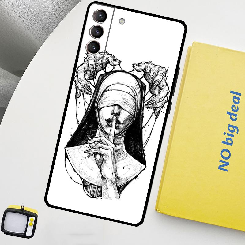 Demon Nun Devil Satan Cross Phone Case For Samsung Galaxy S25 S26 Ultra S21 S22 S23 S24 Ultra S10 S20 Plus S25 FE Cover