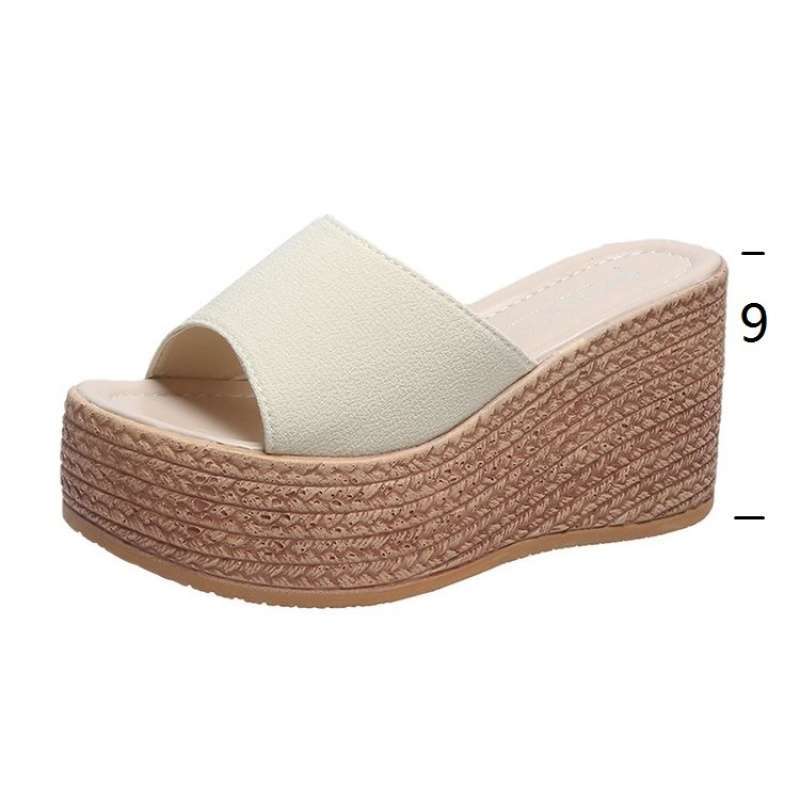 Wedge heel slippers women's summer white dress with wedding shoes high heels platform slippers women's height-increasing muffin shoes 9cm bridal shoes