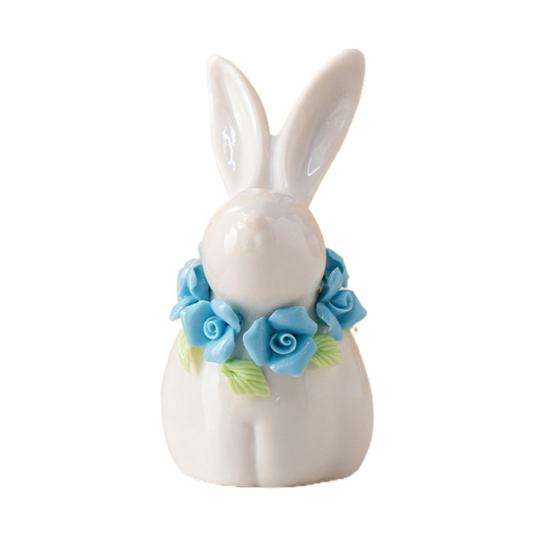 Påskkeramikkaninfigur Mini Blomma Kaninstaty Vår Påsk Hem Kontor Semesterfest Dekoration Prydnad