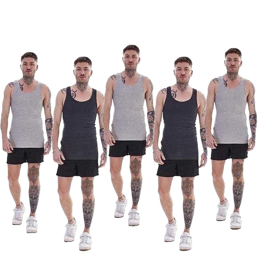 Keanu Mens Ribbed Cotton Blend Fitted Vest Top (Pack of 6)