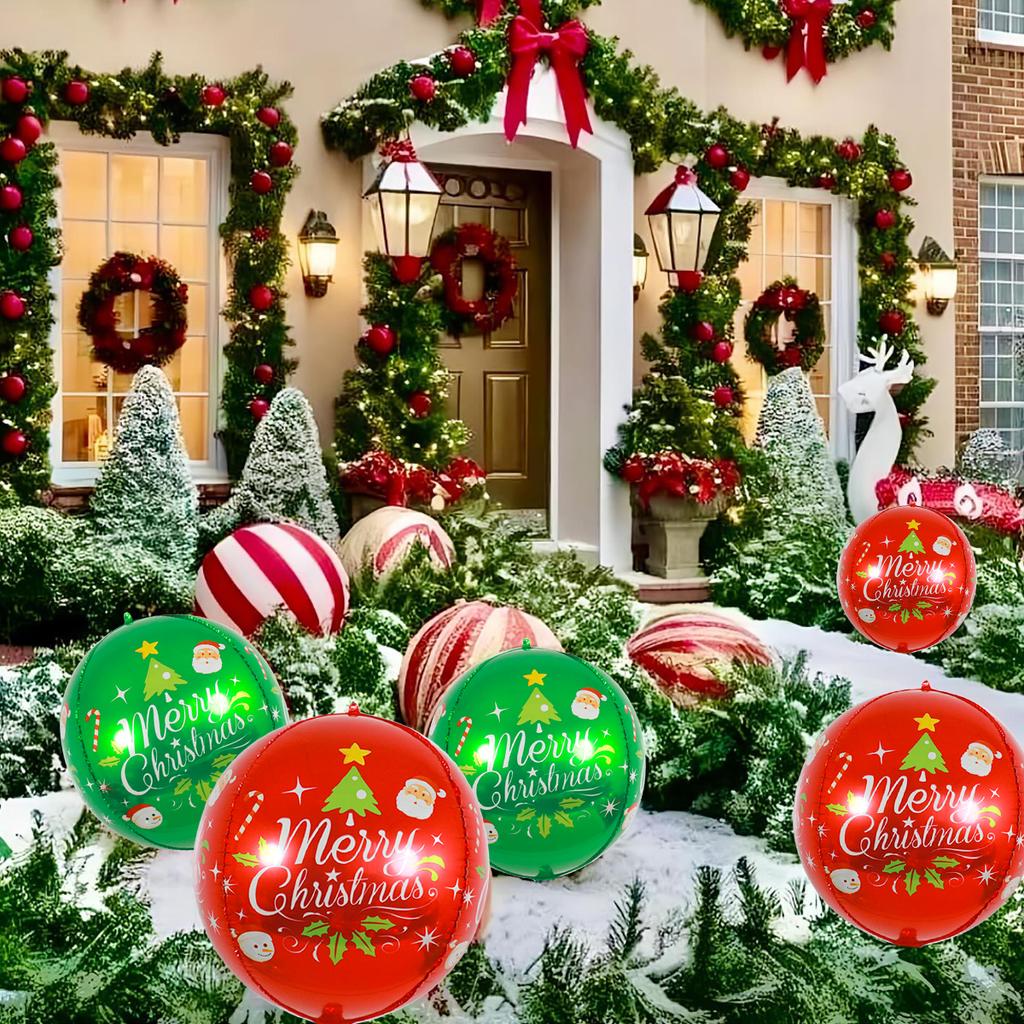 2/4 Frohe Weihnachten rot grün 4D Ballons, Weihnachtsfeier Dekorationen, Feiertagsrequisiten, Weihnachtsbaumkugeln, Neujahrsparty