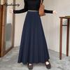Elegant Fashion Autumn Winter Women Midi Skirt Elastic Waist Grey Black Purple Brown Navy Woolen Skirt Feminine Pleated Wool Warm Skirt
