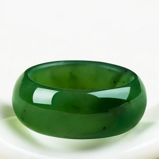 Anello Unisex in Giada Verde Spinacio Hetian con Certificato