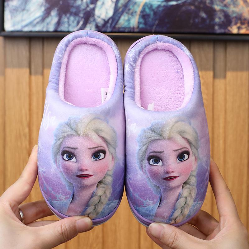 Frozen Elsa Princess Non-Slip Cotton Slippers for Girls - Warm Plush Home Slippers for Autumn/Winter