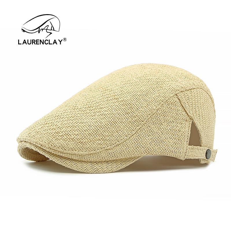 Men's Straw Hat Beret: Spring/Summer Sun Protection, Retro Duckbill Newsboy Cap.