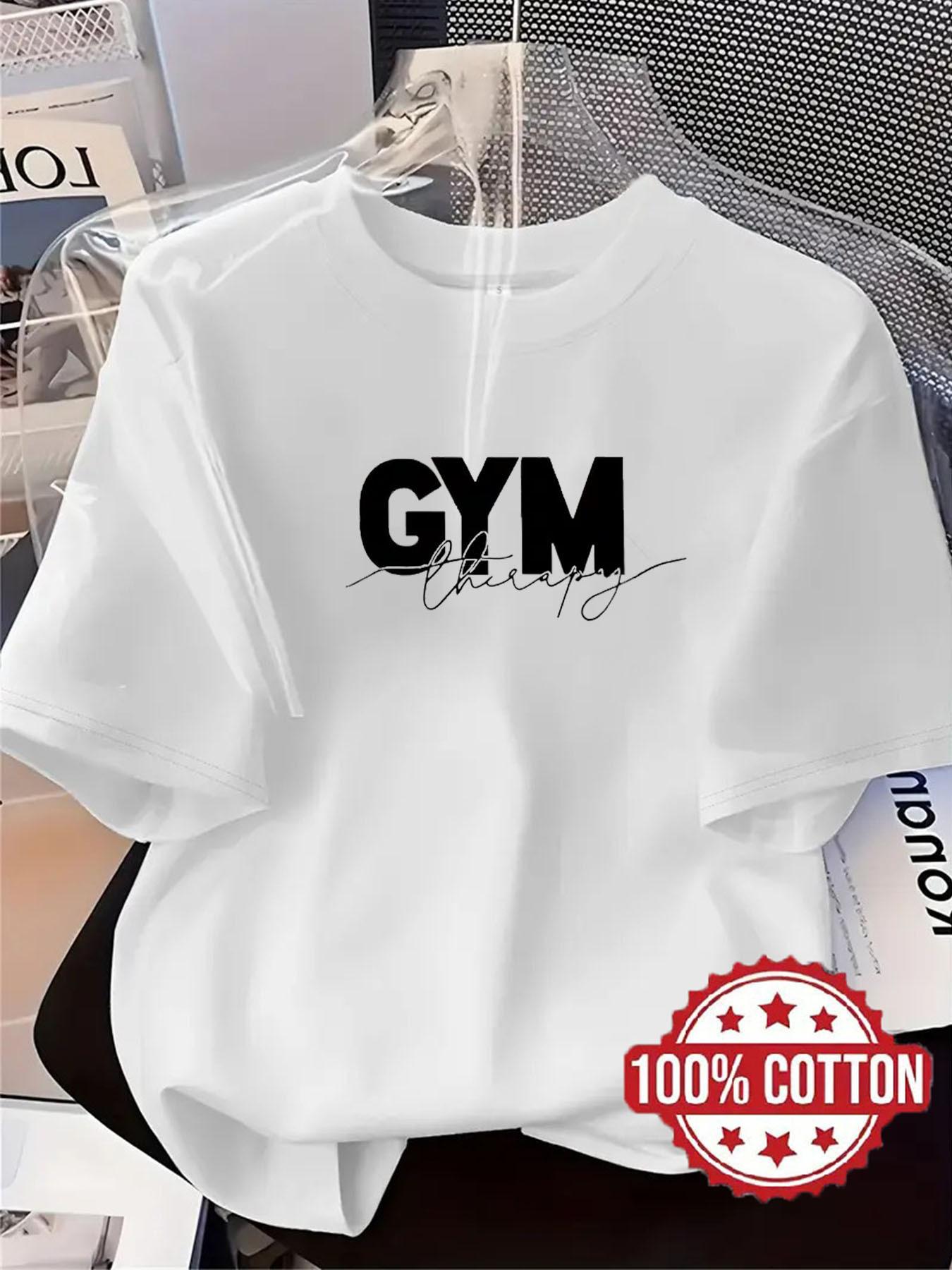 

TH428 New Women s T-shirt, Featuring a GYM Letter Design Print, a Fashionable Casual Printed T-shirt, 100%, Round Neck, Short Sleeves, Sweat-absorbent 5XL різнокольоровий