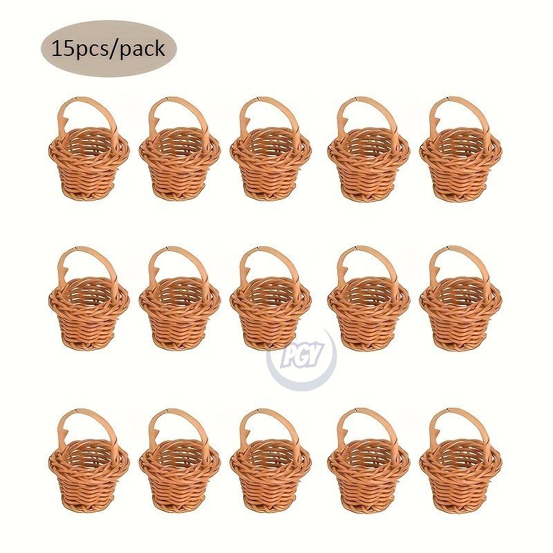 15/20 Stück Mini-Dekokörbchen Set Imitation Rattan Geflochten mit Griffen Miniatur Plastik Geflochtenes Körbchen Foto Requisiten Kleiner Korb